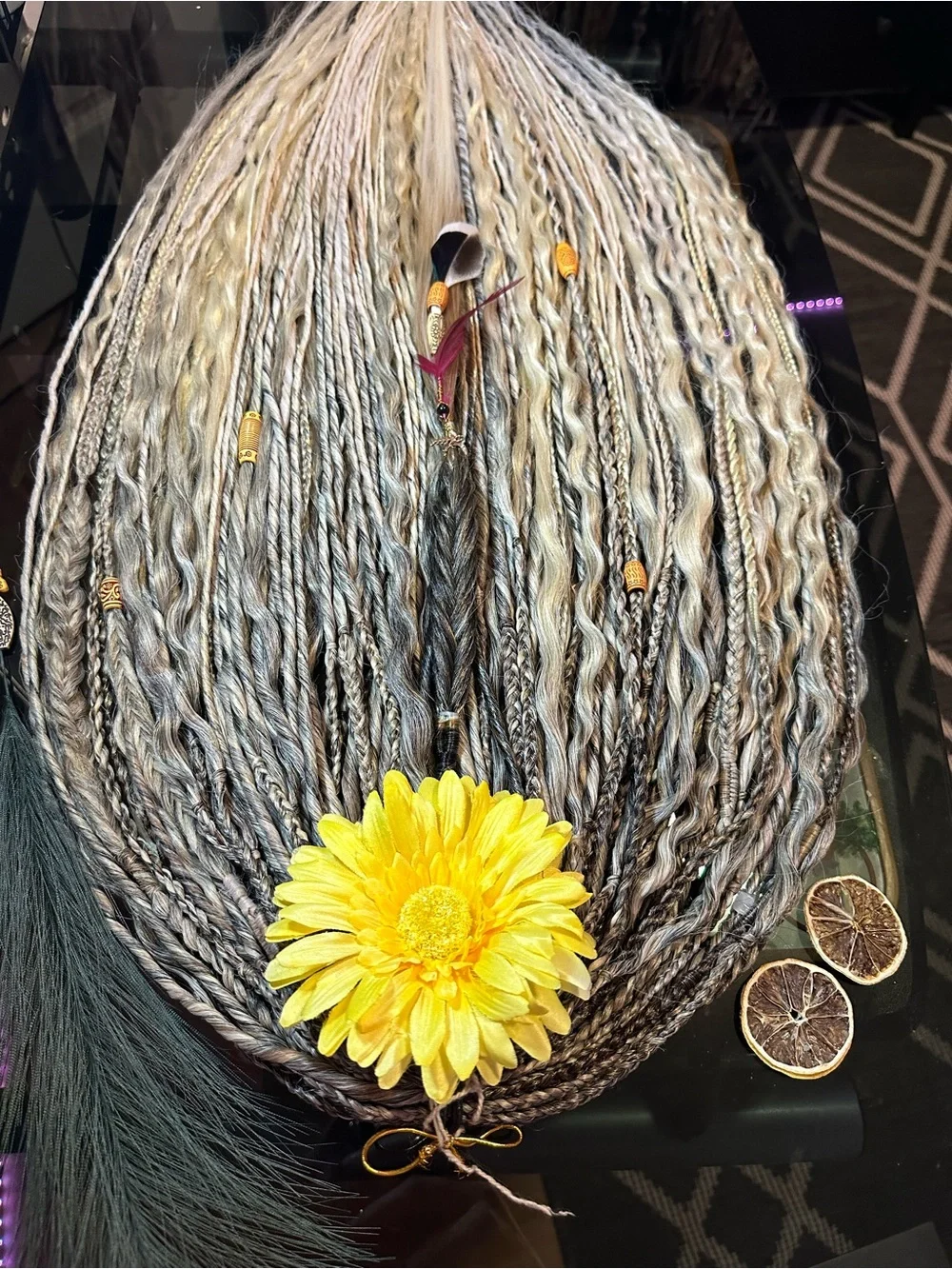 Black and Blonde Braided Hairpiece with  Accents New 70 DE Dreadlocks